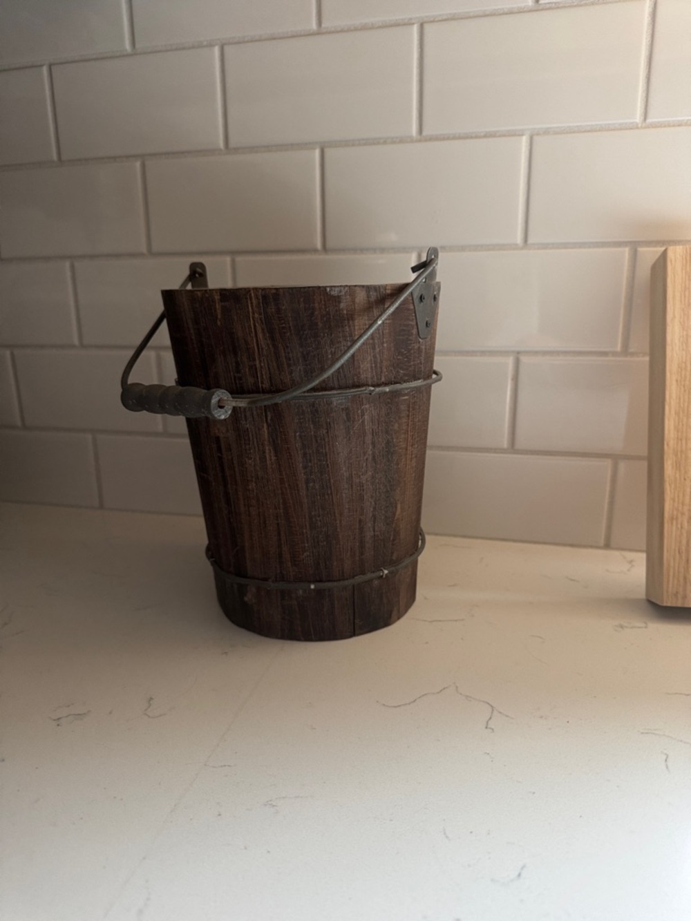 Rustic Dark Brown Wooden Accent Bucket - Home Accents